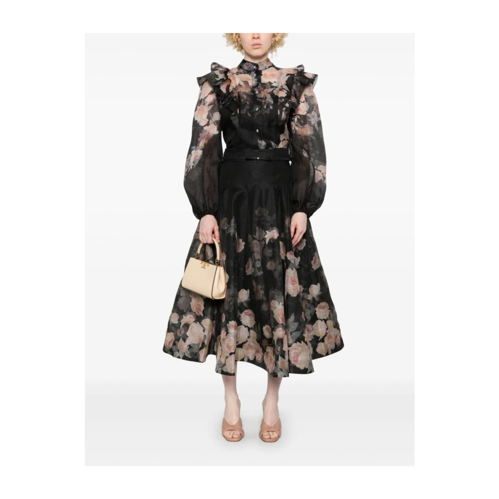 Zimmermann Zwarte Crush Midi Rok met Bloemenprint Black Dames