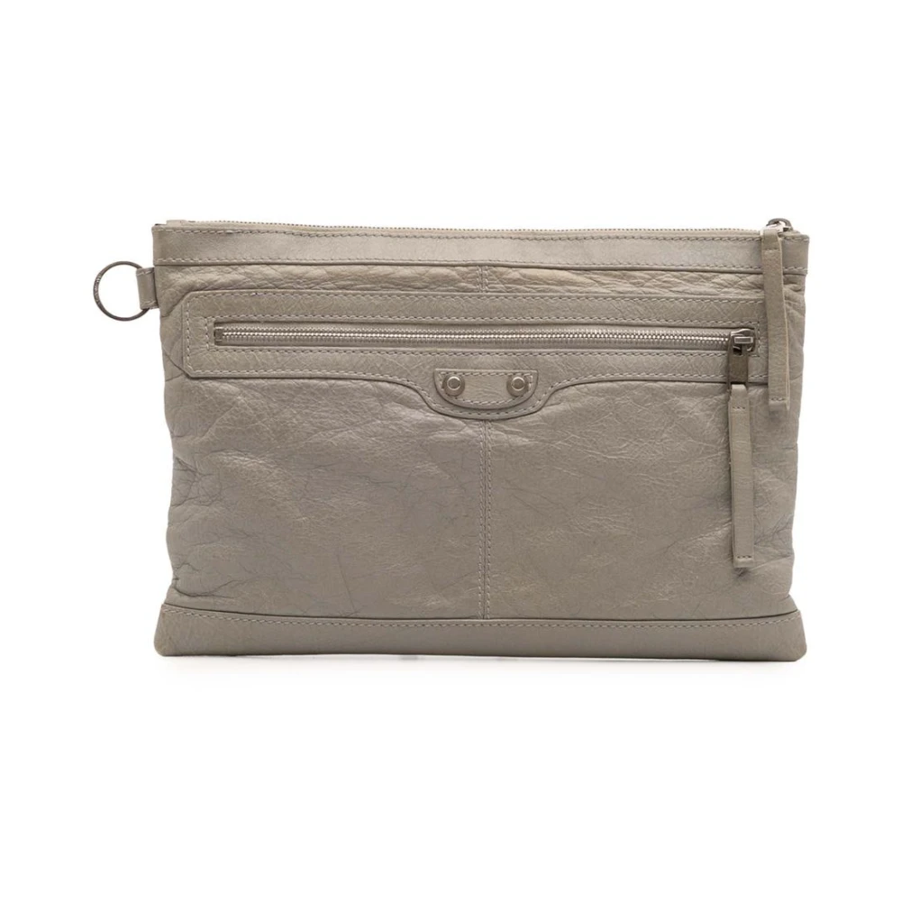 Balenciaga Vintage Women's Gray Pre-Owned Leather Zip Pouch