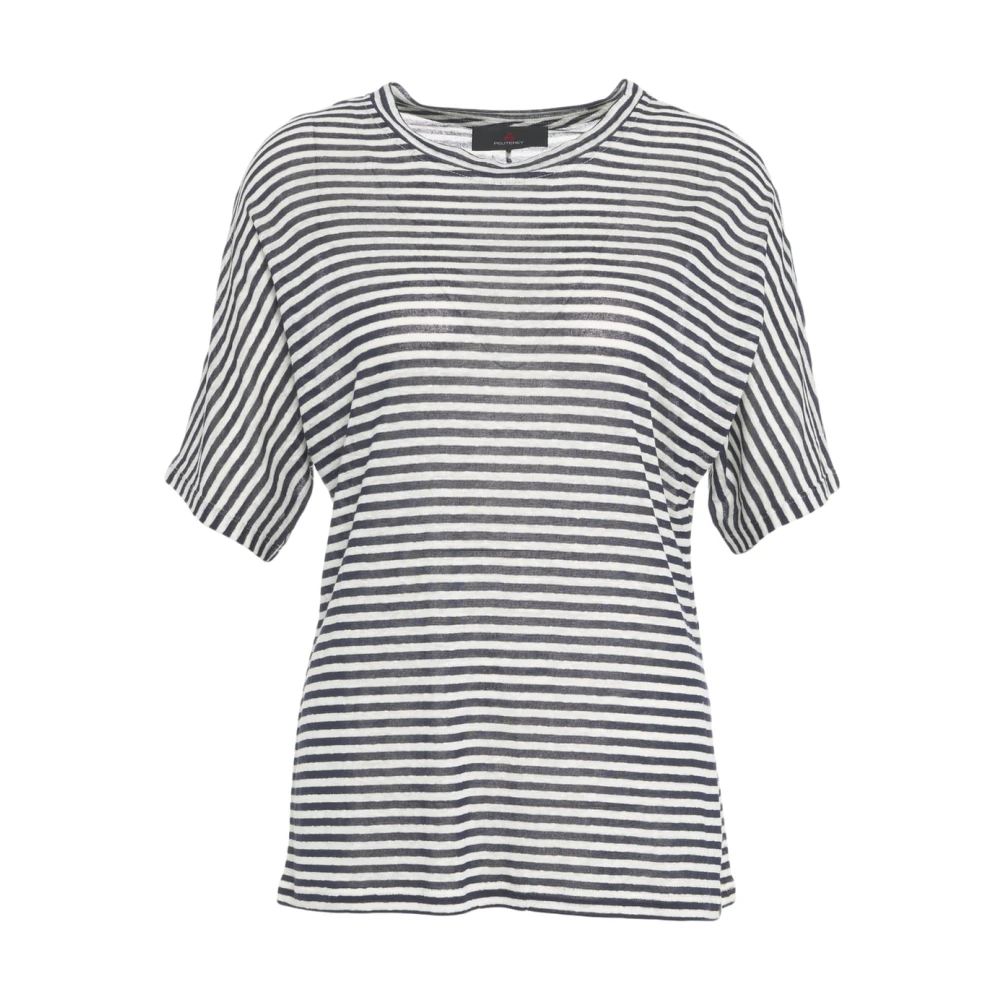 Peuterey Blue T-Shirts, Female, S, Striped T-Shirt With Crew Neck