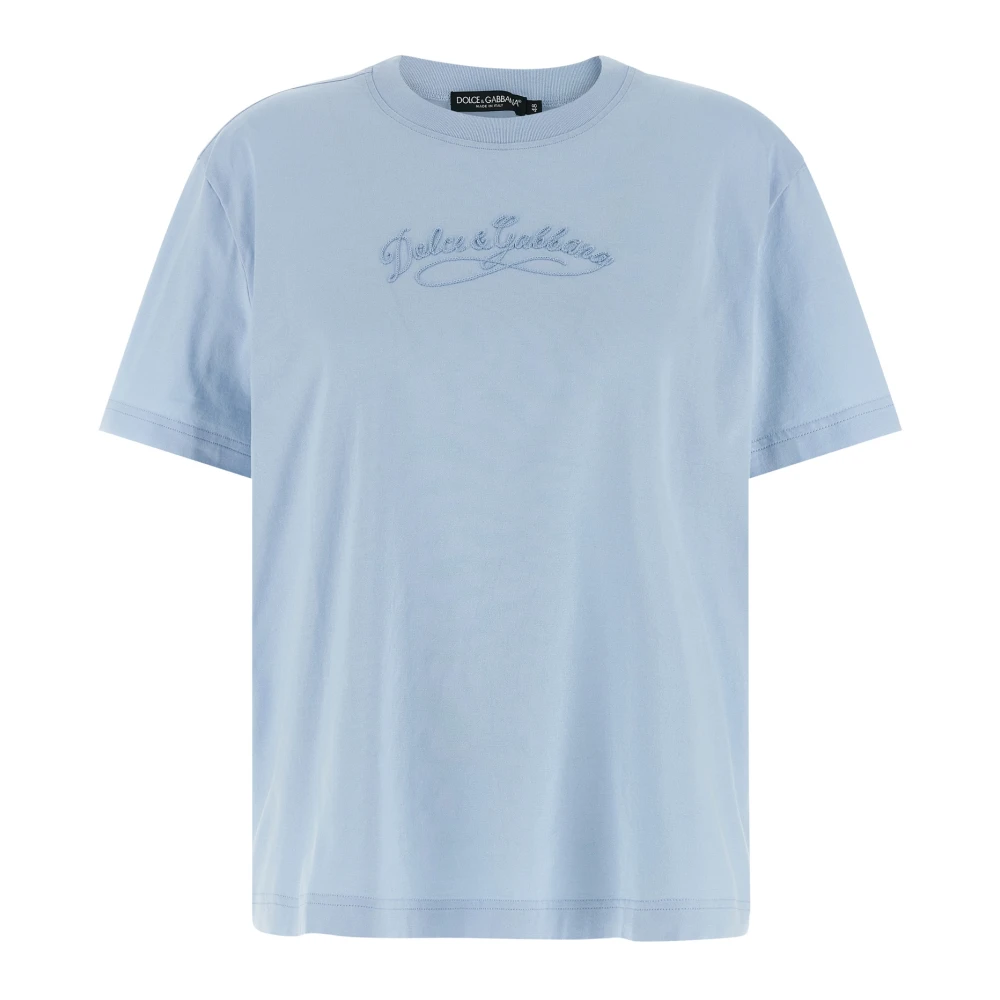 Dolce & Gabbana Blue Jersey T-Shirt With Embroidery - Female - T-Shirts - M - Tops