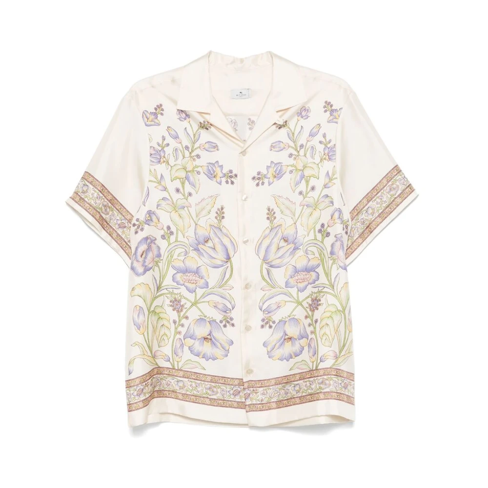 ETRO Beige Cuban Collar Shirt met Pegaso Motif Beige Heren