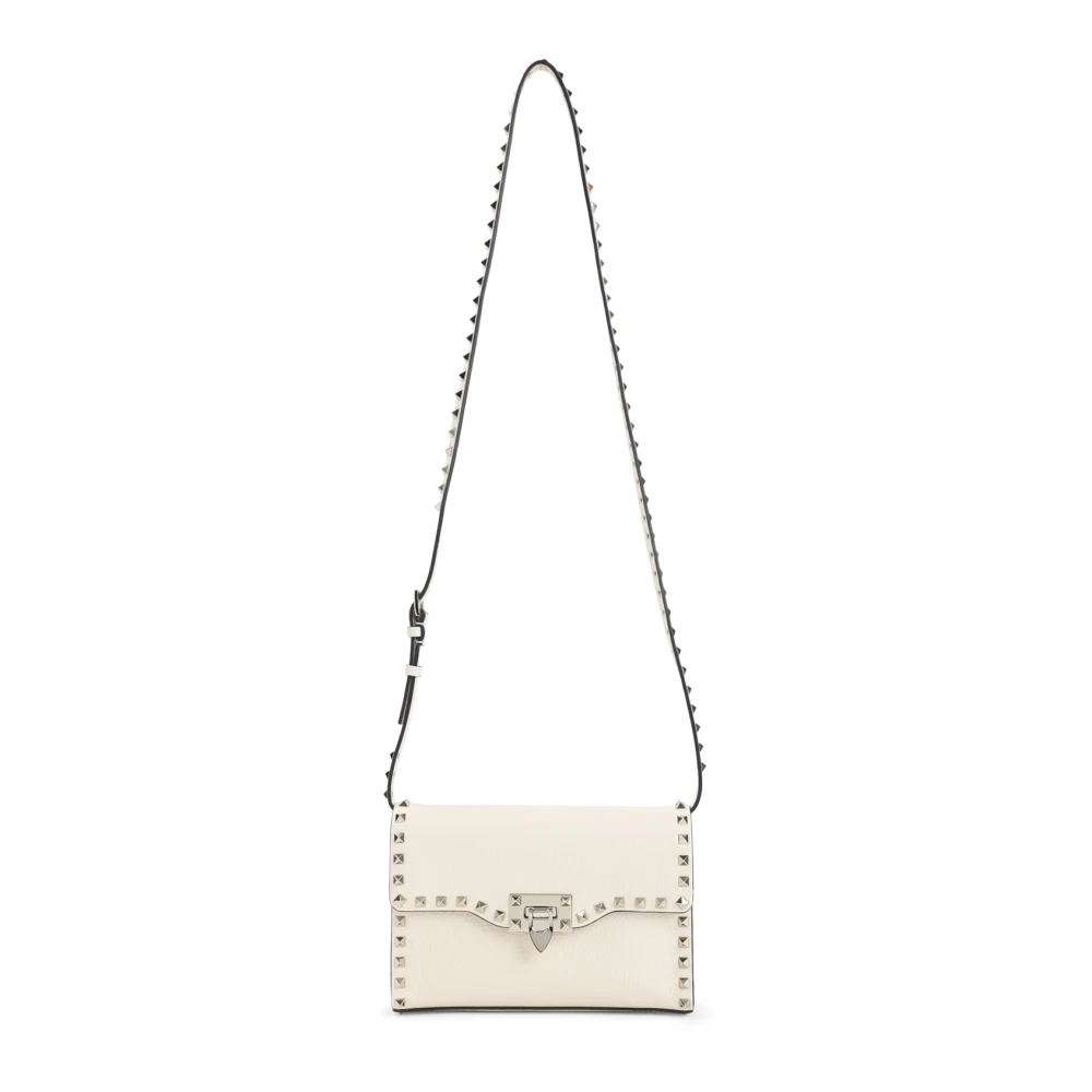 Valentino Garavani Small Rockstud Grainy Calfskin Crossbody Bag - Female - Cross Body Bags - Beige - One Size - Bags