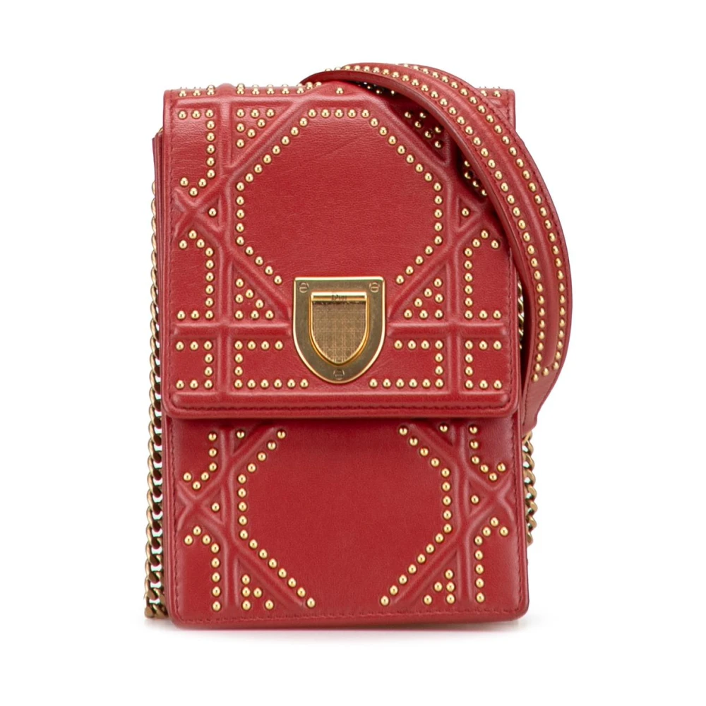 Dior Vintage Women's Red Pre-Owned Studded Flap Bag