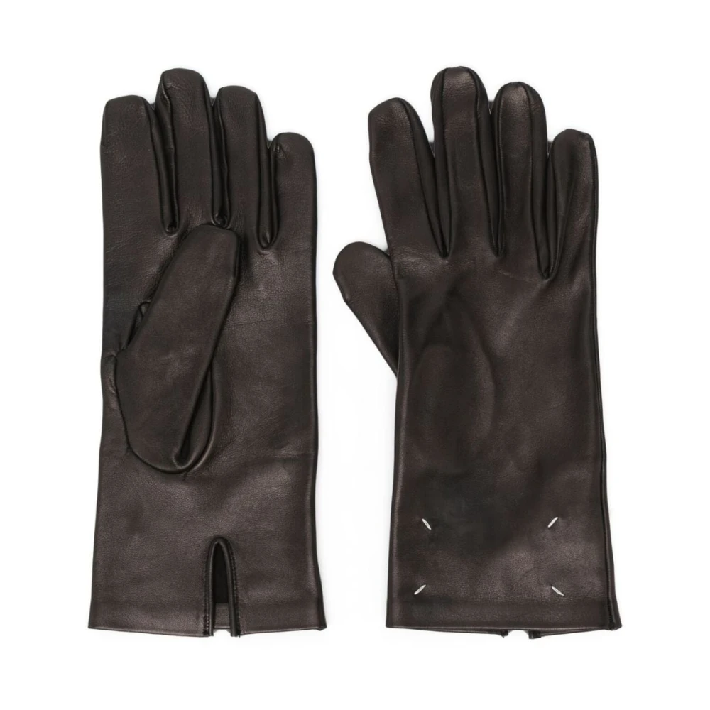 Maison Margiela Zwarte Leren Handschoenen met Witte Stiksels Black Heren