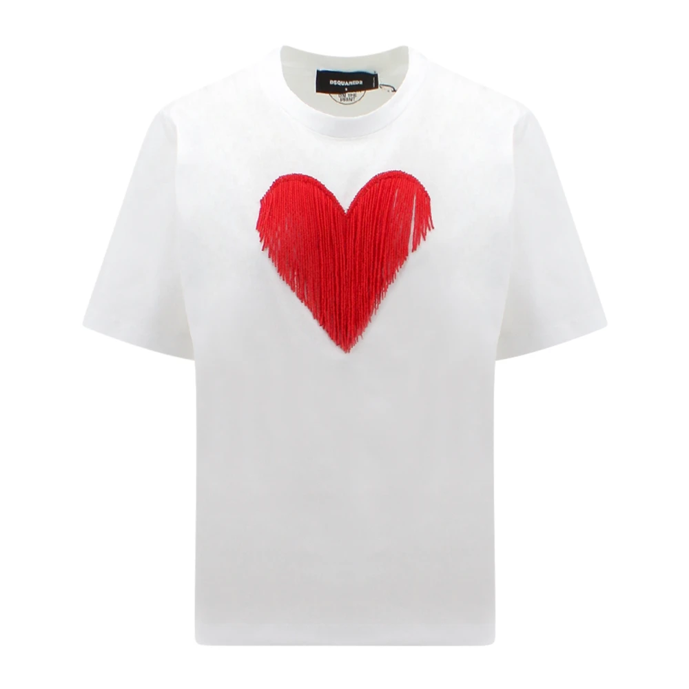 Dsquared2 Katoenen T-shirt met microkralen White Dames