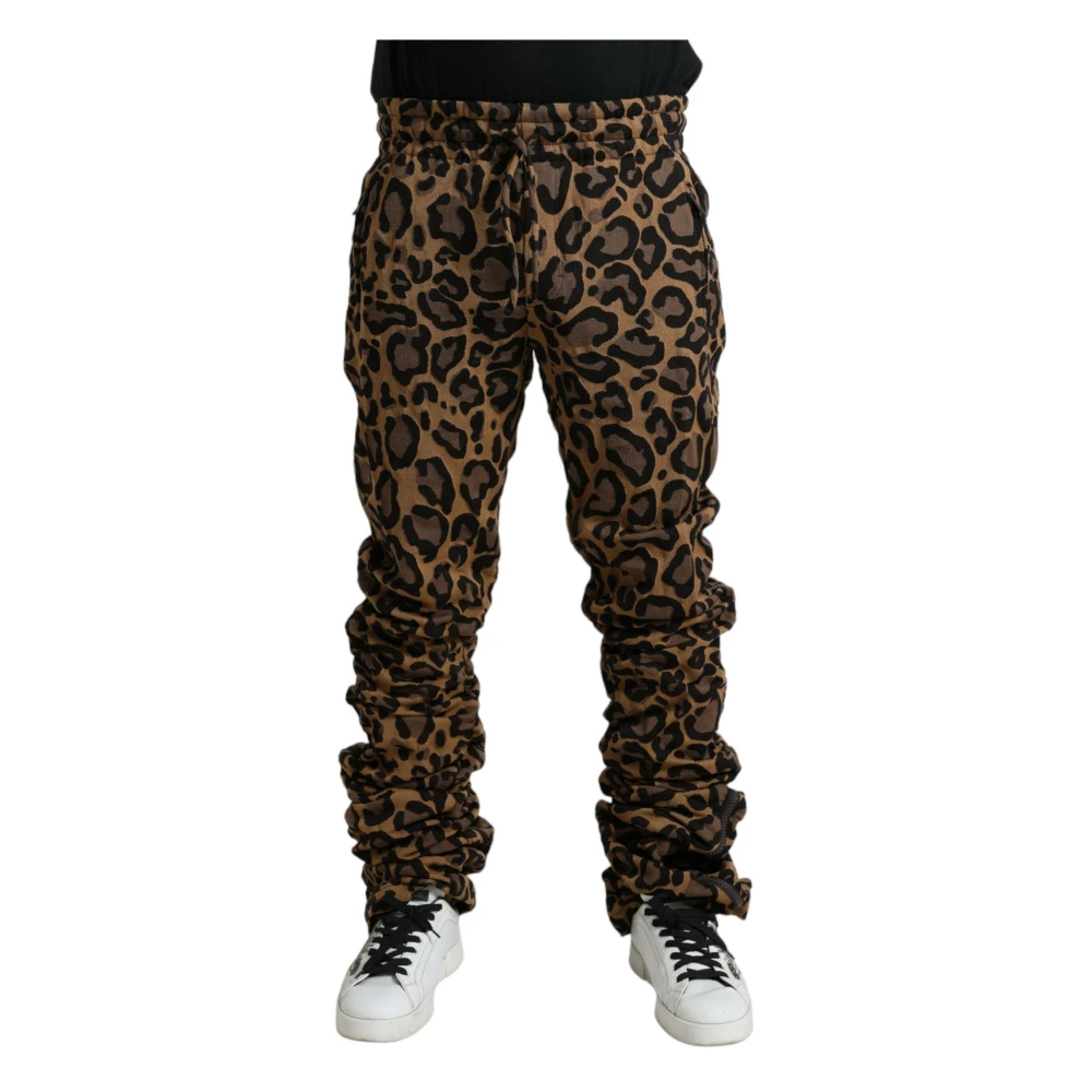Dolce & Gabbana Leopard Print Jogger Broek Chic Stijl Brown Heren