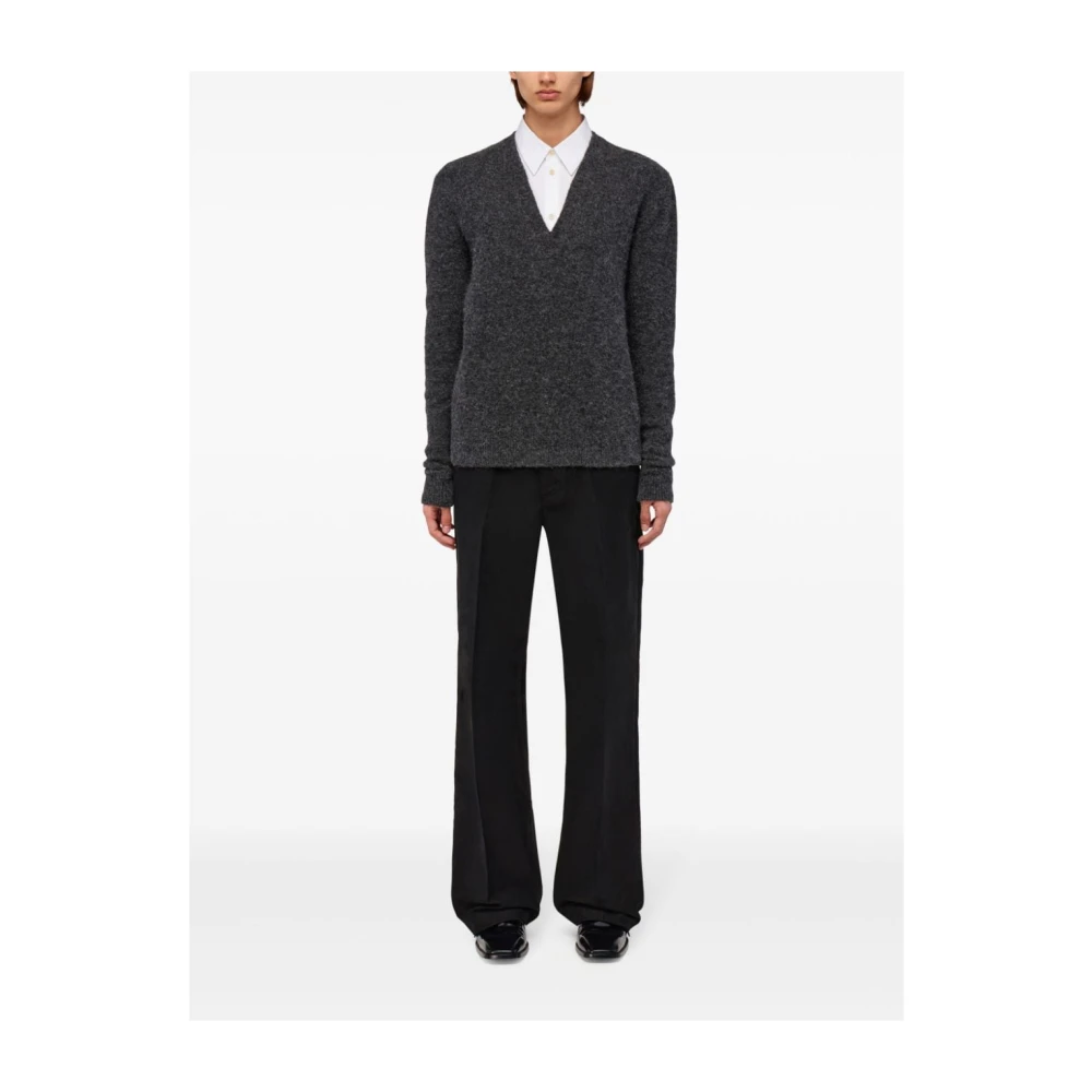 Salvatore Ferragamo Alpaca Cashmere Silk V-Neck Sweater Gray Heren