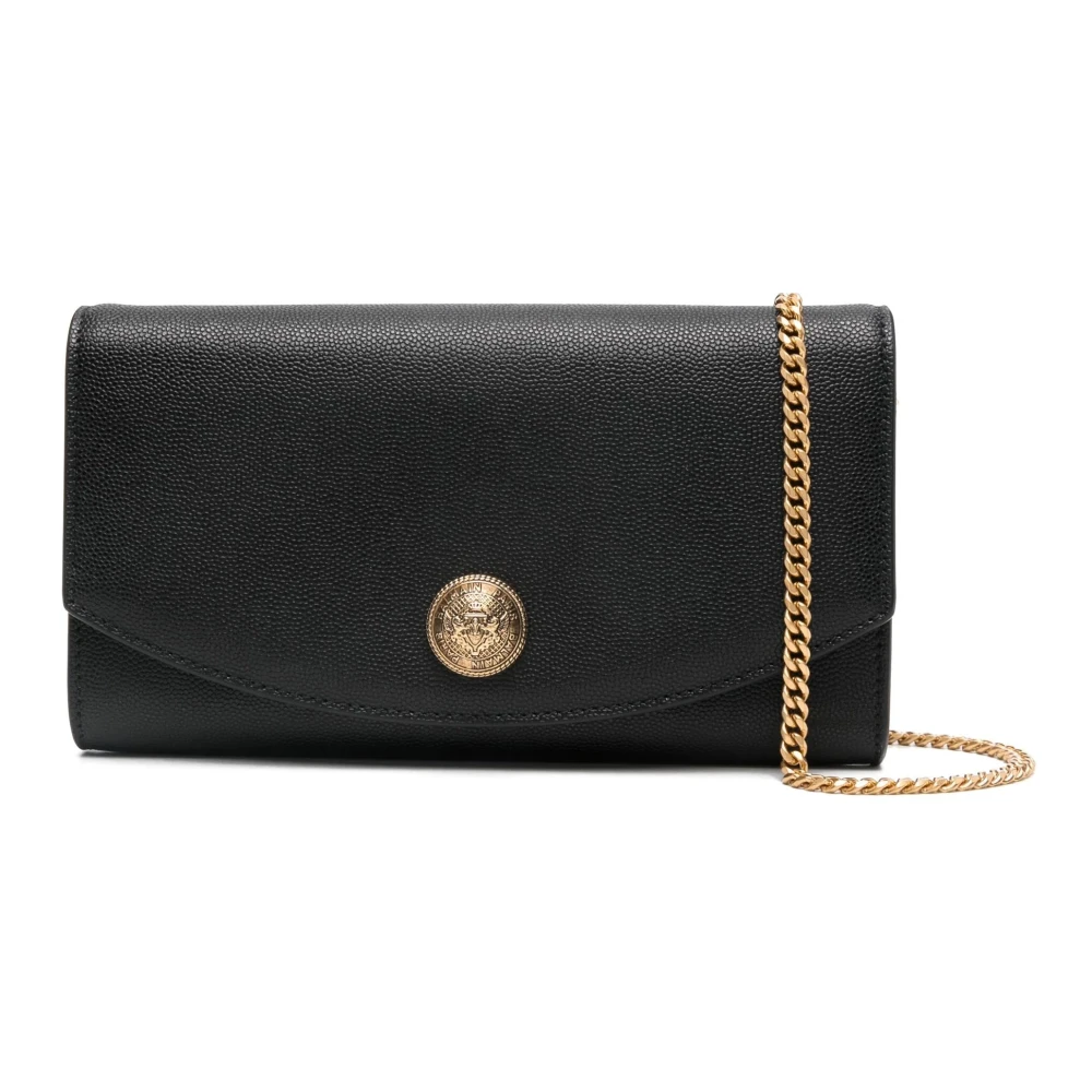 Balmain Zwarte Leren Clutch Tas Black Dames