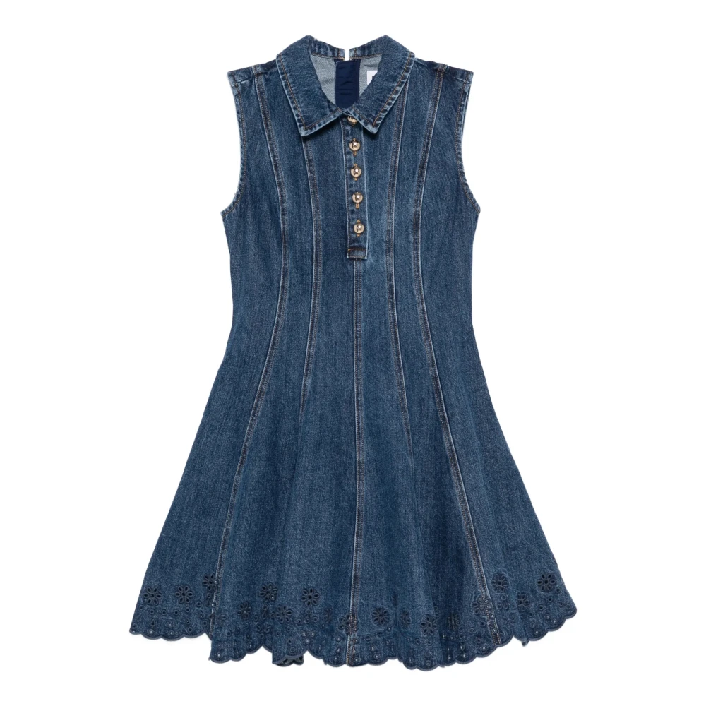 Self Portrait Women's Blue Broderie Denim Mini Dress