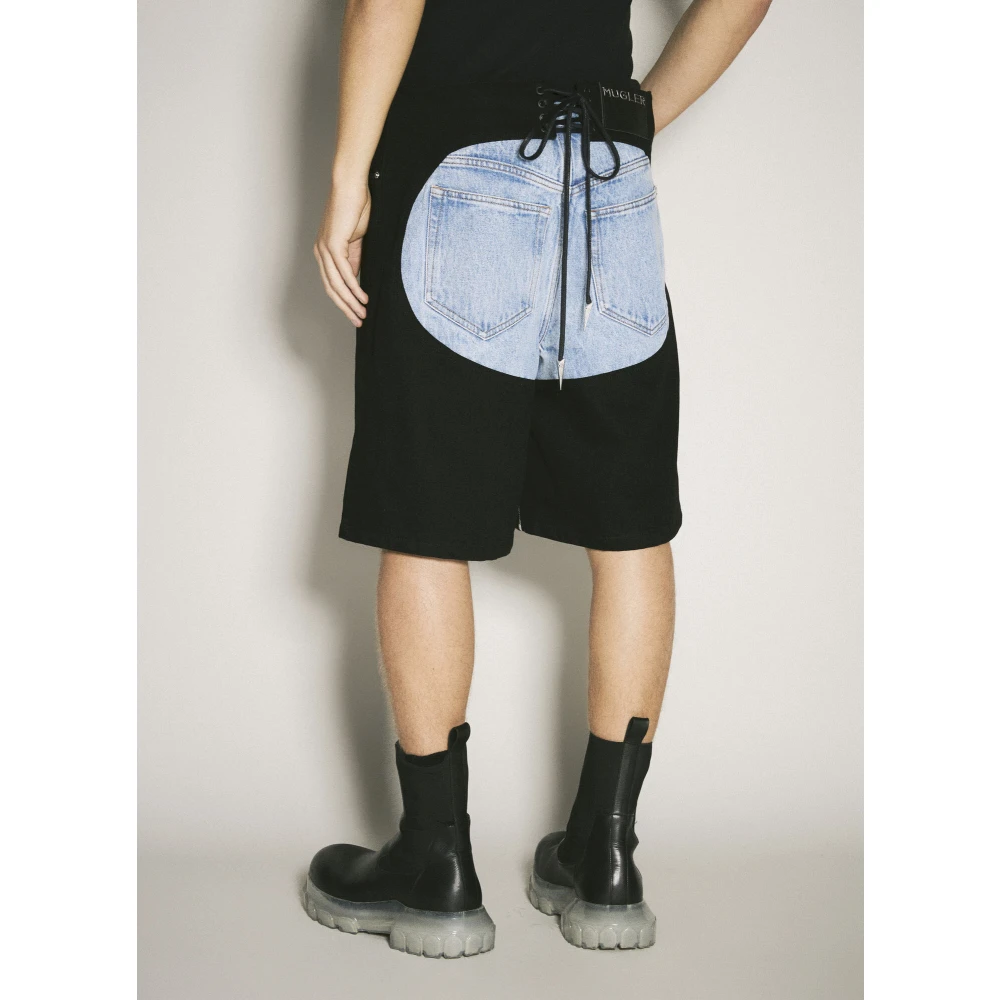 Mugler Contrast Panel Denim Shorts Black Heren