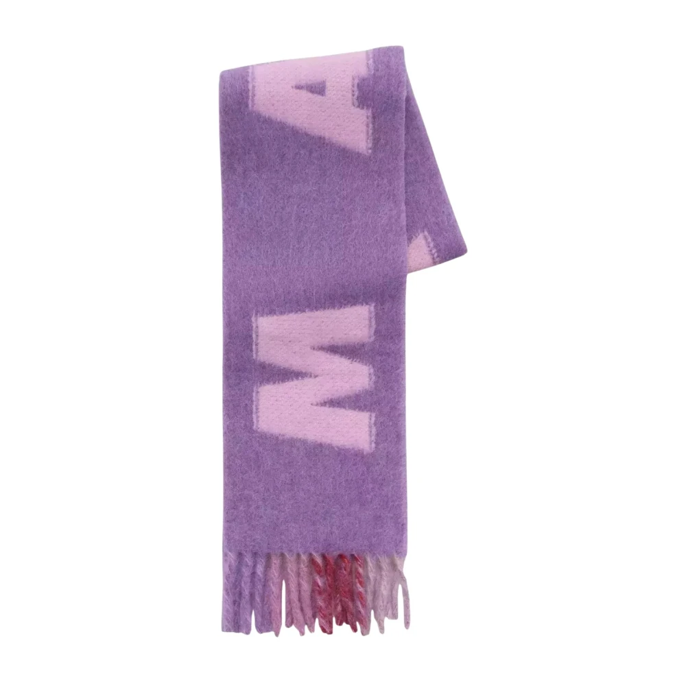 Marni Women's Purple Winter Scarves, One Size, Fringed Scarf With Logo