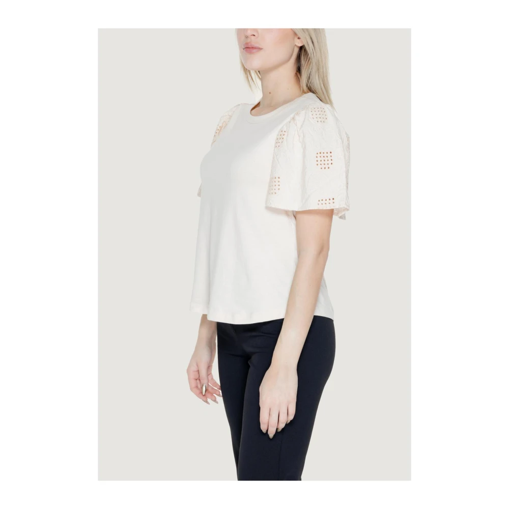 Jacqueline de Yong Flutter Sleeve Eyelet Top White Dames