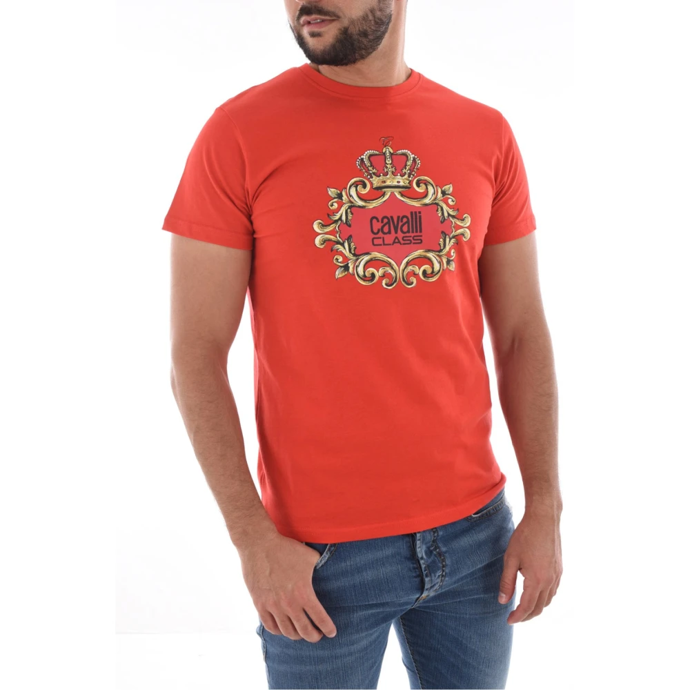 Cavalli Class Rood Logo T-shirt 100% Katoen Red Heren