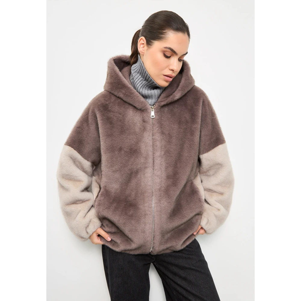 Cesare Gaspari Stijlvolle Hooded Nep Bontjas Reyna Bruin Brown Dames