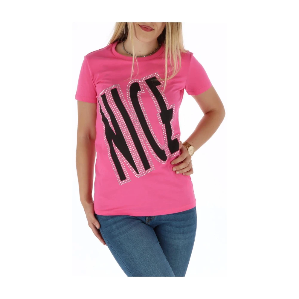 Guess Women's Pink Rhinestone Nice Graphic Tee
