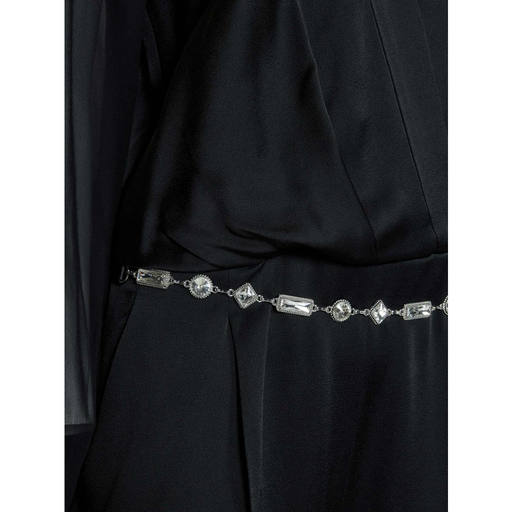 Max Mara Zwarte V-hals Zijden Jurk met Juweelriem Black Dames