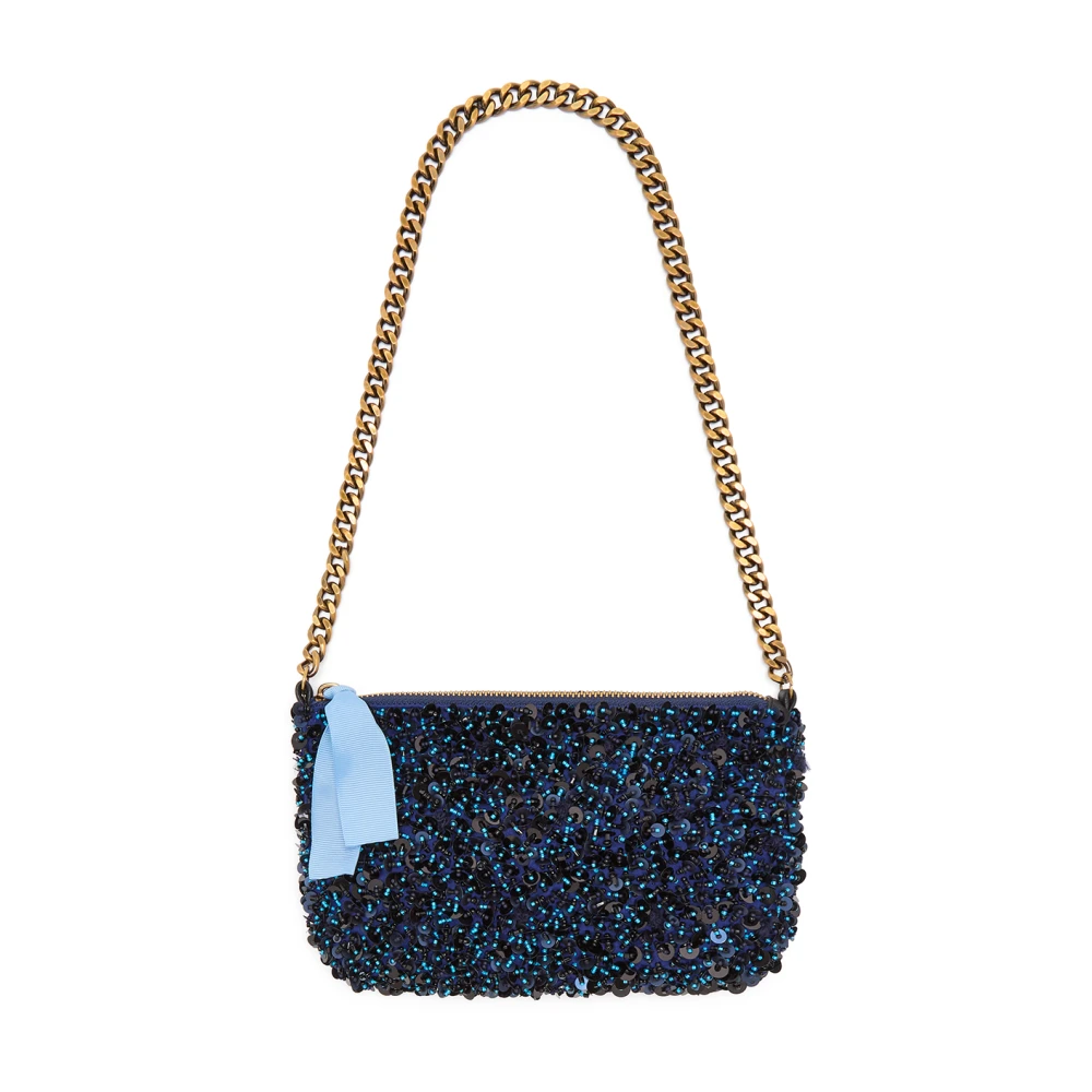 Maliparmi Stijlvolle Tweed Paillettes Pouch Blue Dames