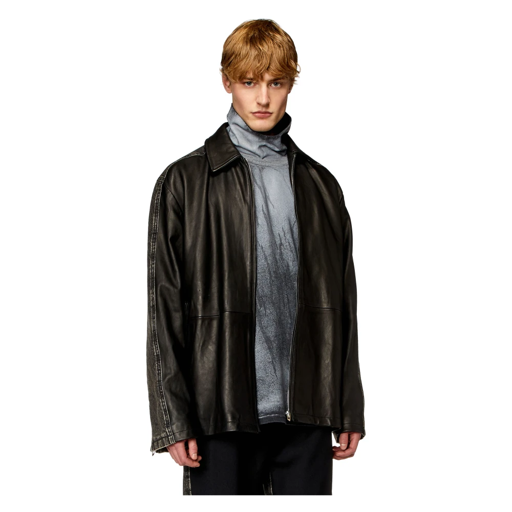 Diesel Hybrid denim and leather jacket Black Heren