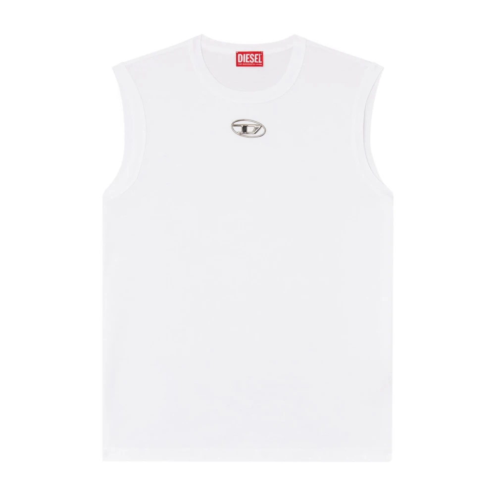 Diesel Witte Tanktop met Zilveren Logo White Heren