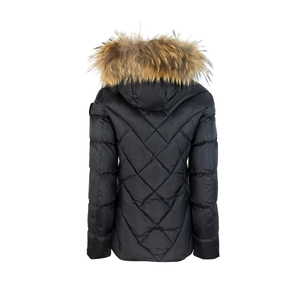 Blauer Zwarte jas met afneembare bontkraag Black Dames