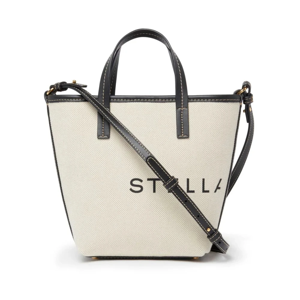 Stella McCartney Logo Print Canvas Mini Tote Bag Beige, Dam