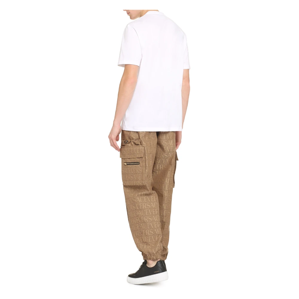 Versace Barok Logo Geborduurd Katoenen T-Shirt White Heren