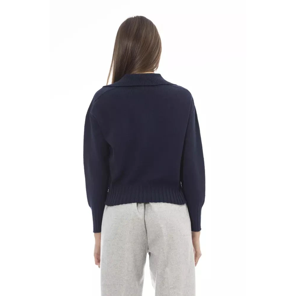 Alpha Studio Blauwe V-hals Trui Elegante Stijl Blue Dames