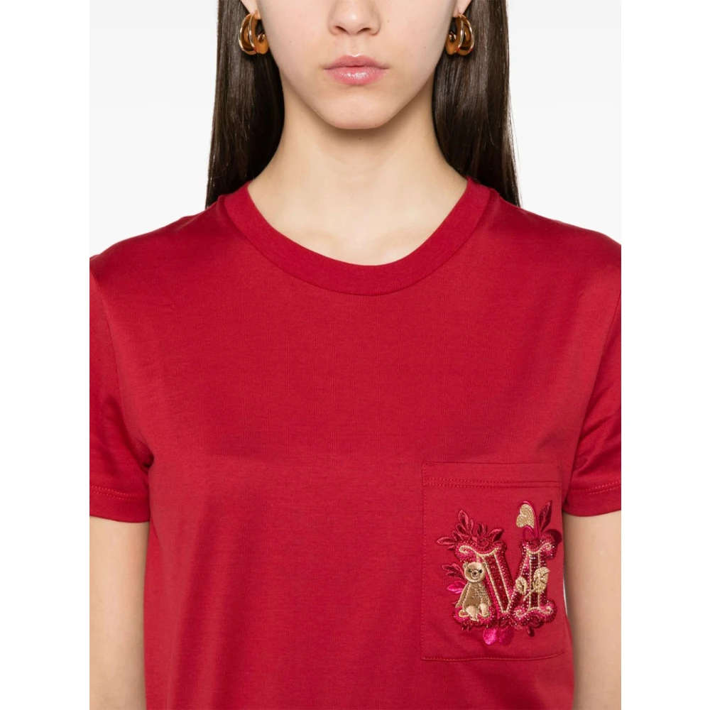 Max Mara Rode Patch Pocket Crew Neck T-shirt Pink Dames