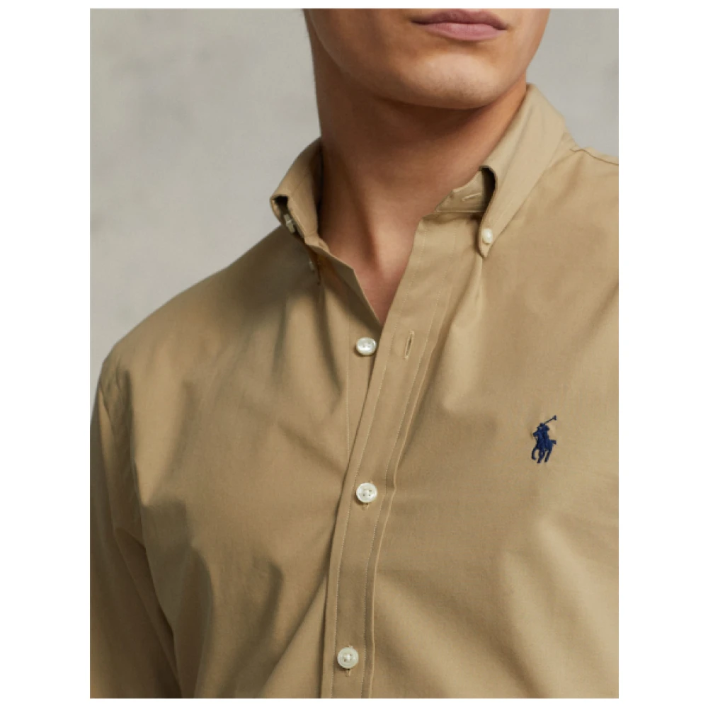 Polo Ralph Lauren Stretch Slim Poplin Overhemd Beige Heren