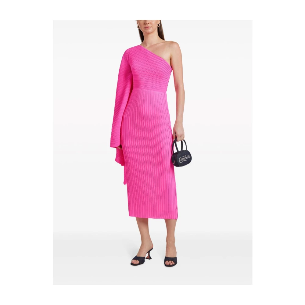 Solace London Fuchsia Ribgebreide One-Shoulder Jurk Pink Dames