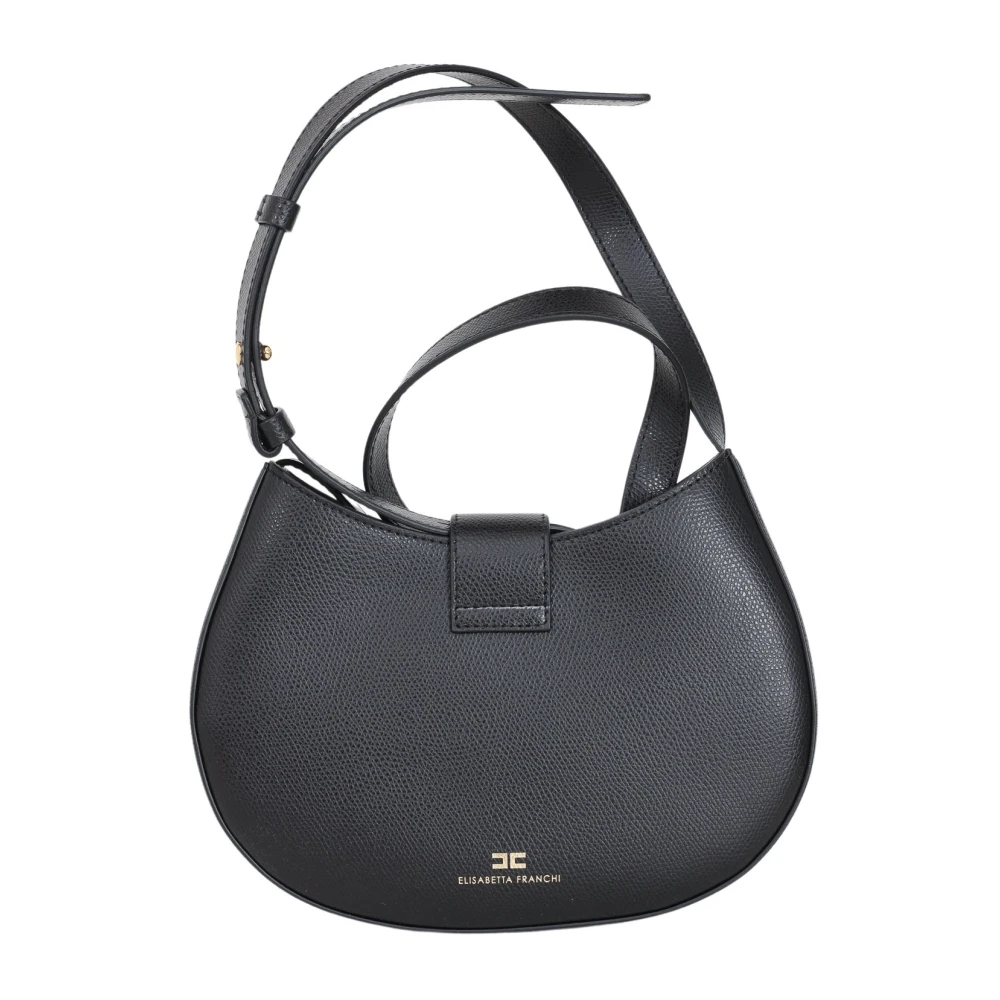 Elisabetta Franchi Zwarte Medium Hobo Tas met Metalen Logo Black Dames