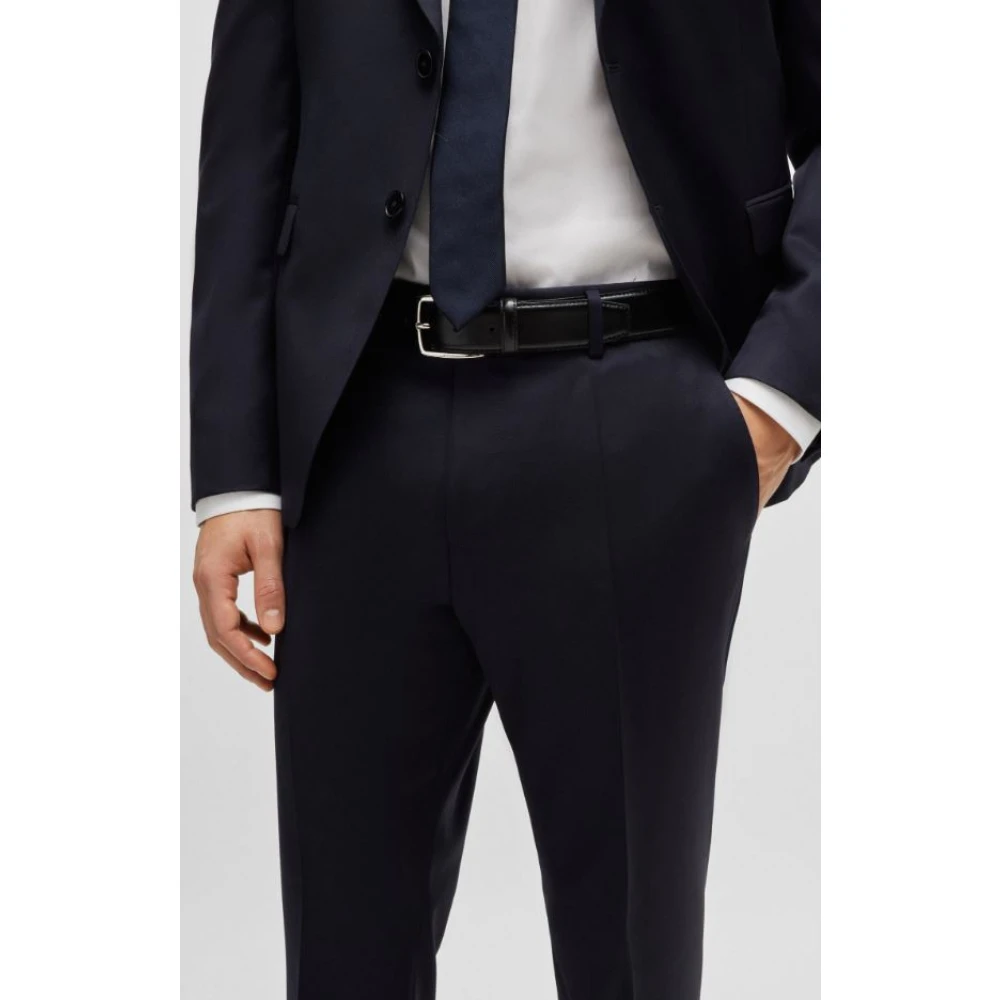 Hugo Boss Blauwe Wol Serge Slim Fit Broek Blue Heren