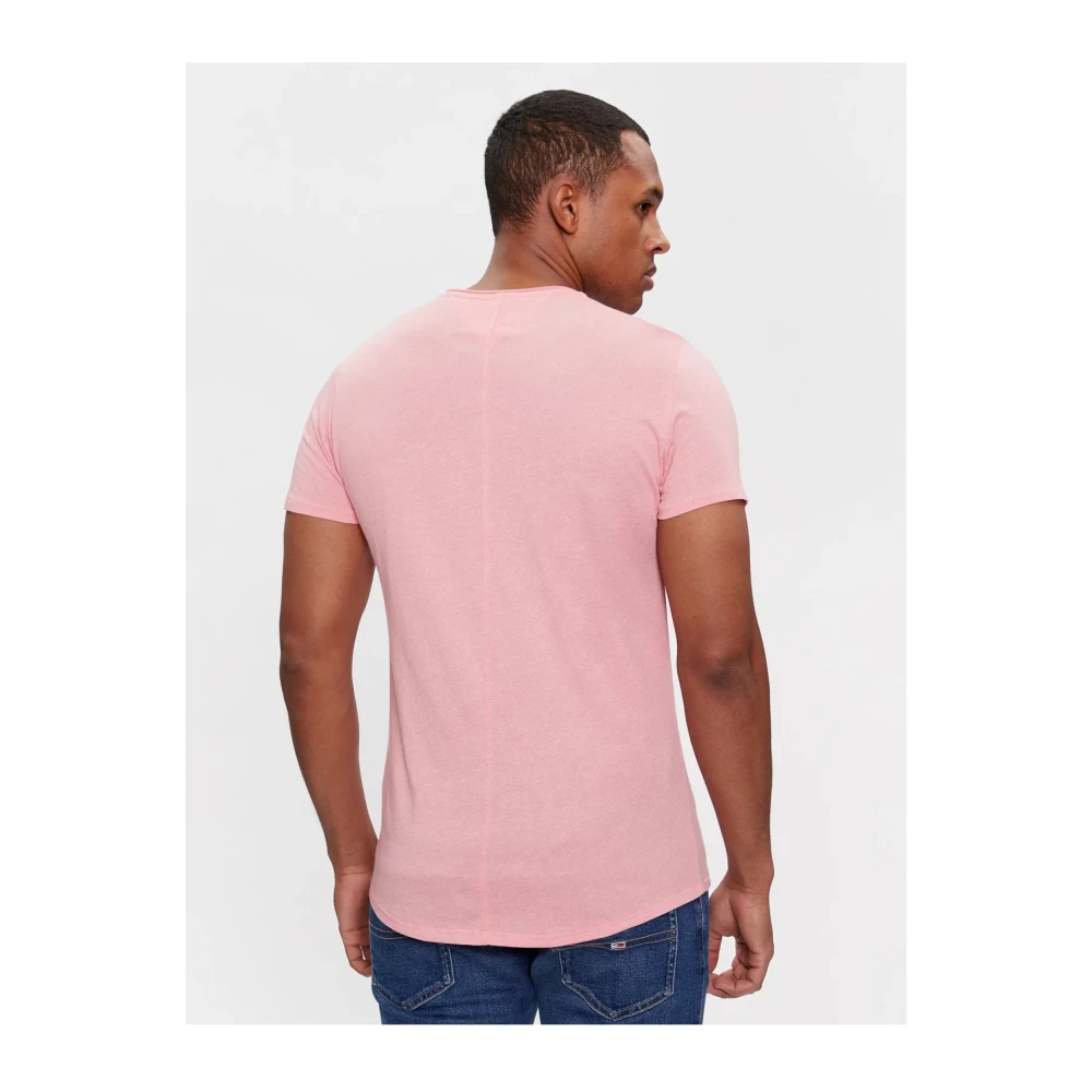 Tommy Jeans Geborduurd Logo Aansluitend T-Shirt Rozen Pink Heren