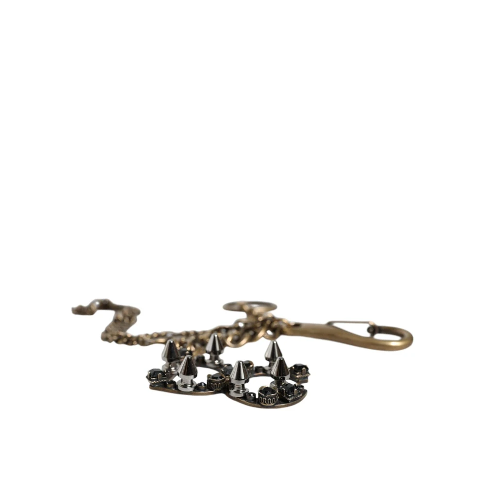 Dolce & Gabbana Kristalversierde Metalen Sleutelhanger met Logo Gray Dames