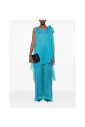 robe-bleue-drapee-sans-manches