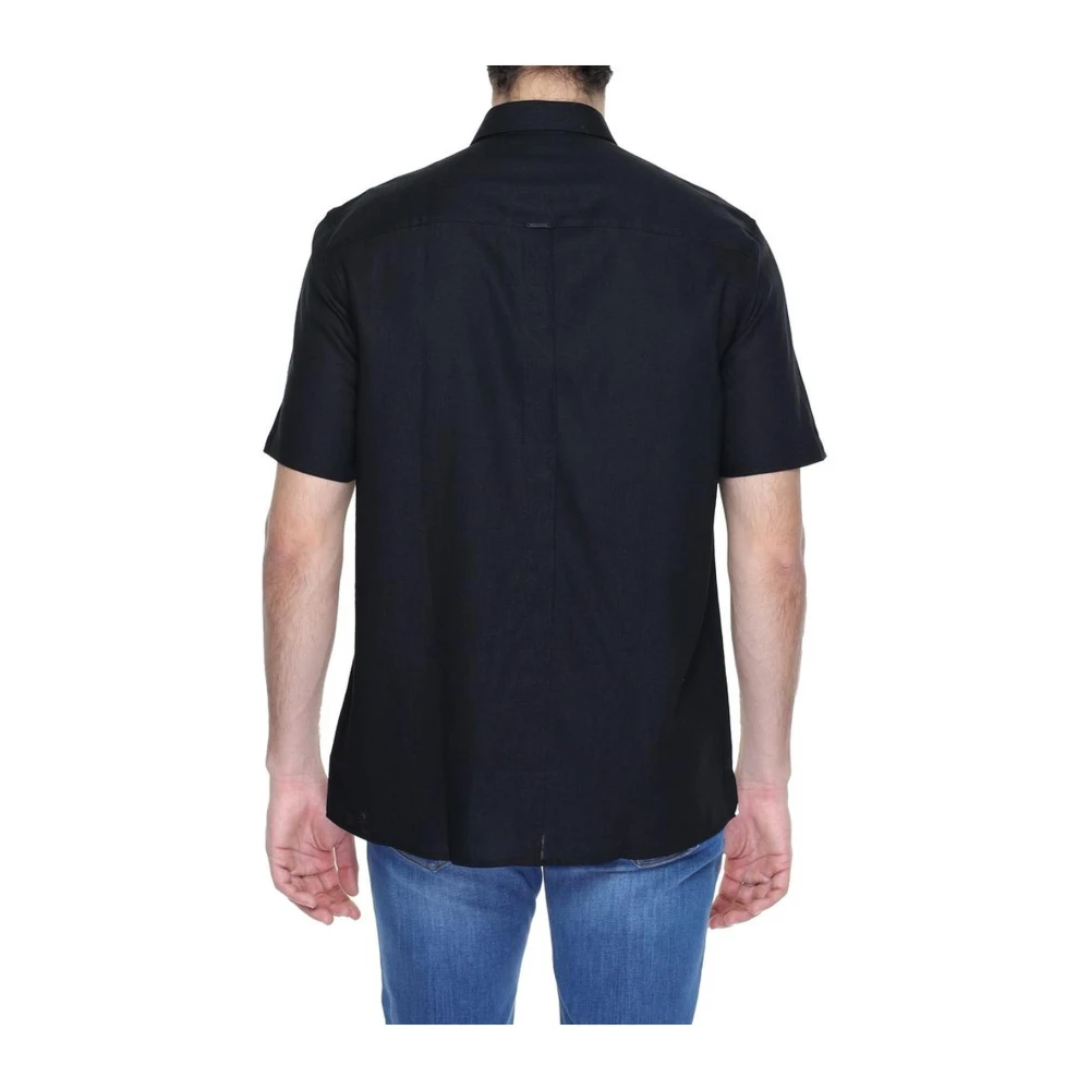Antony Morato Zwarte Linnen Blend Korte Mouw Overhemd Black Heren