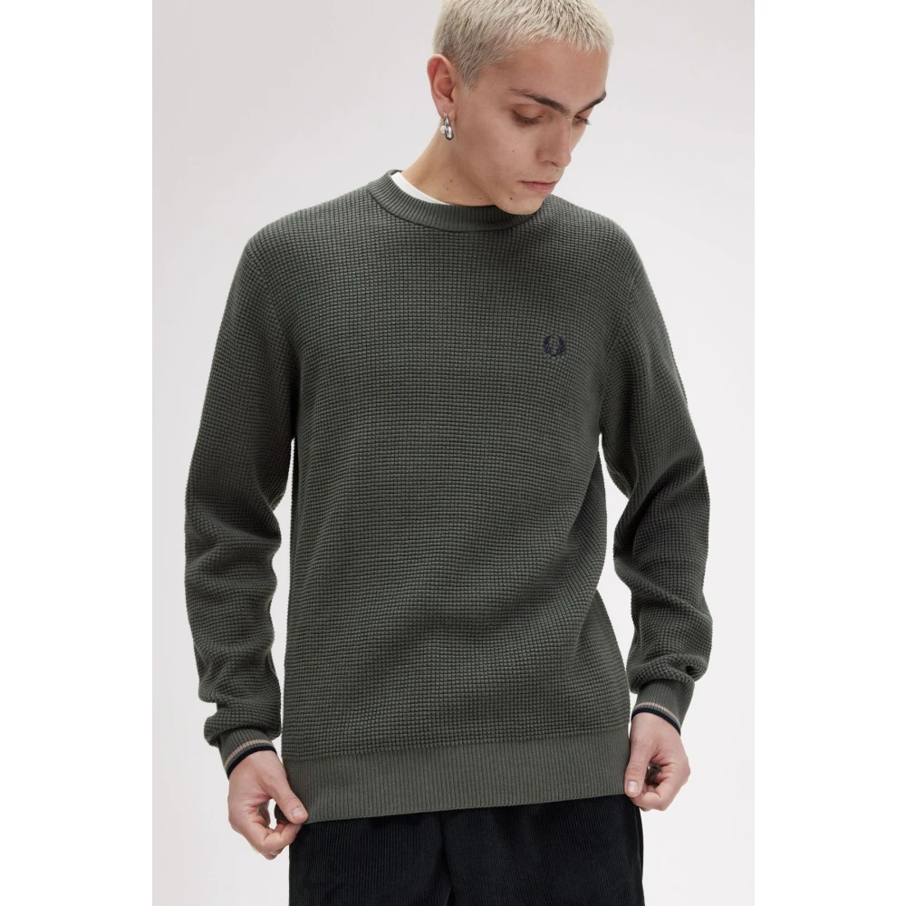Fred Perry Groene Waffle Stitch Trui Green Heren