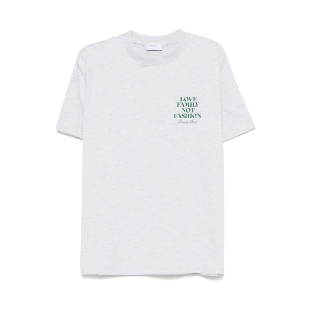 Family First Grijze Crew Neck Slogan Print T-shirt Gray Heren