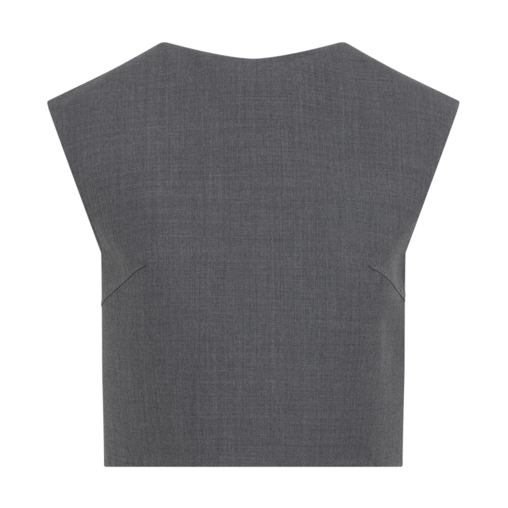 Jil Sander Women's Gray Sleeveless Tops, L, Wool And Silk Top