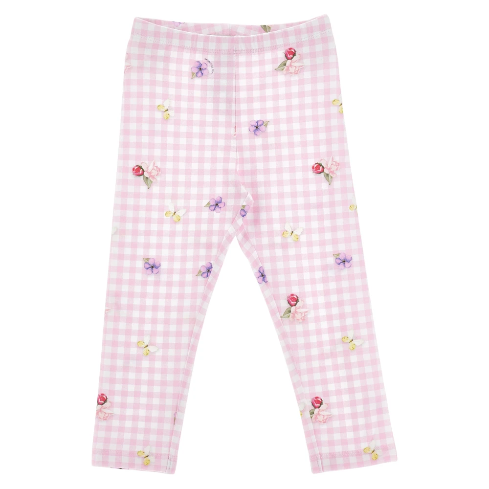 Monnalisa Girls Pink Leggings, 5 Y, Gingham Flower Leggings