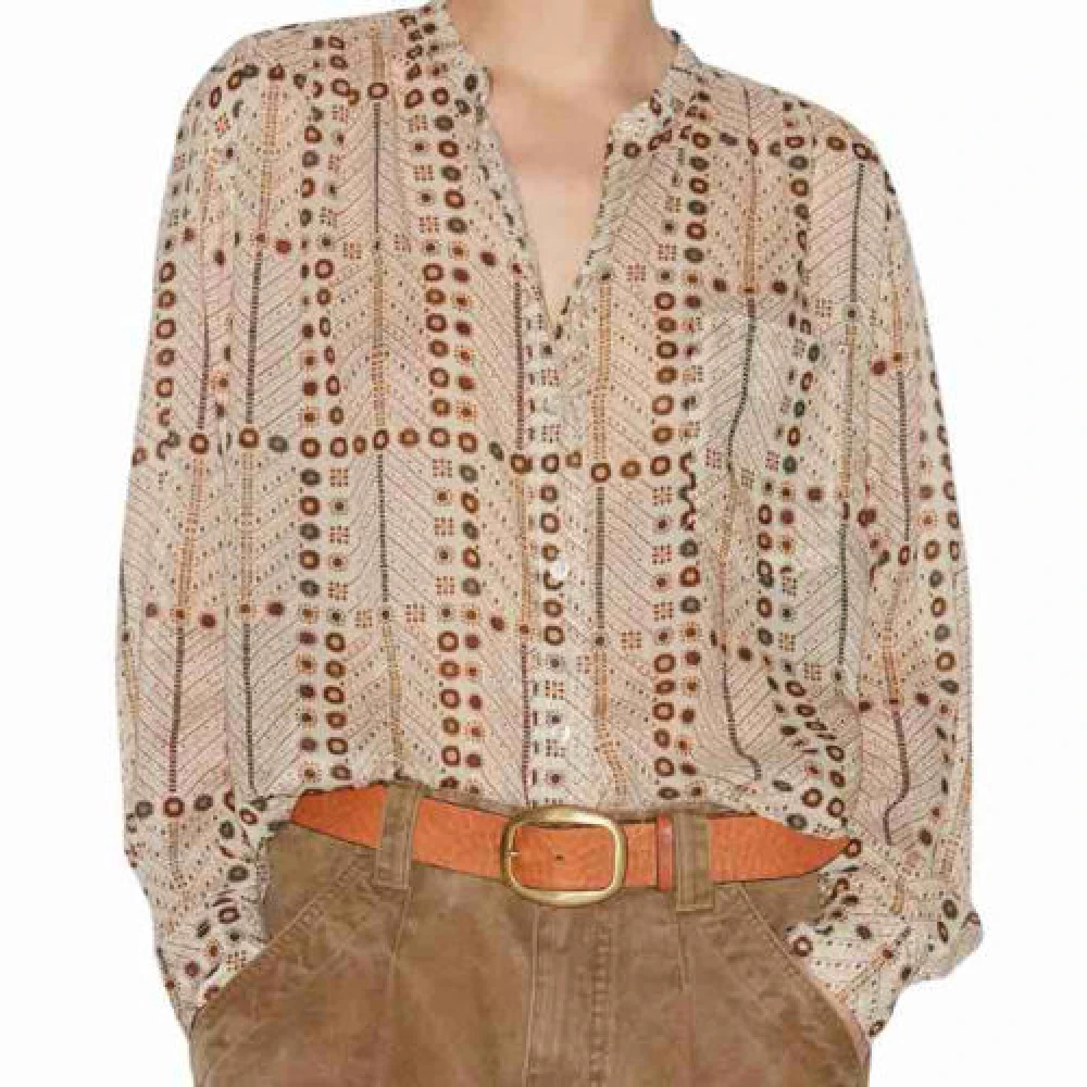 Isabel Marant Étoile Mexika Bedrukte Voile Blouse Beige Dames