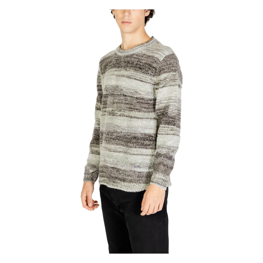 Gianni Lupo Gestreepte Gebreide Trui Herfst Winter Grijs Gray Heren