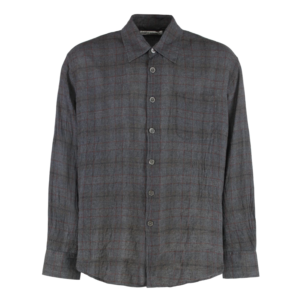 Our Legacy Men's Gray Checked Cotton Blend Shirt With Front Pocket