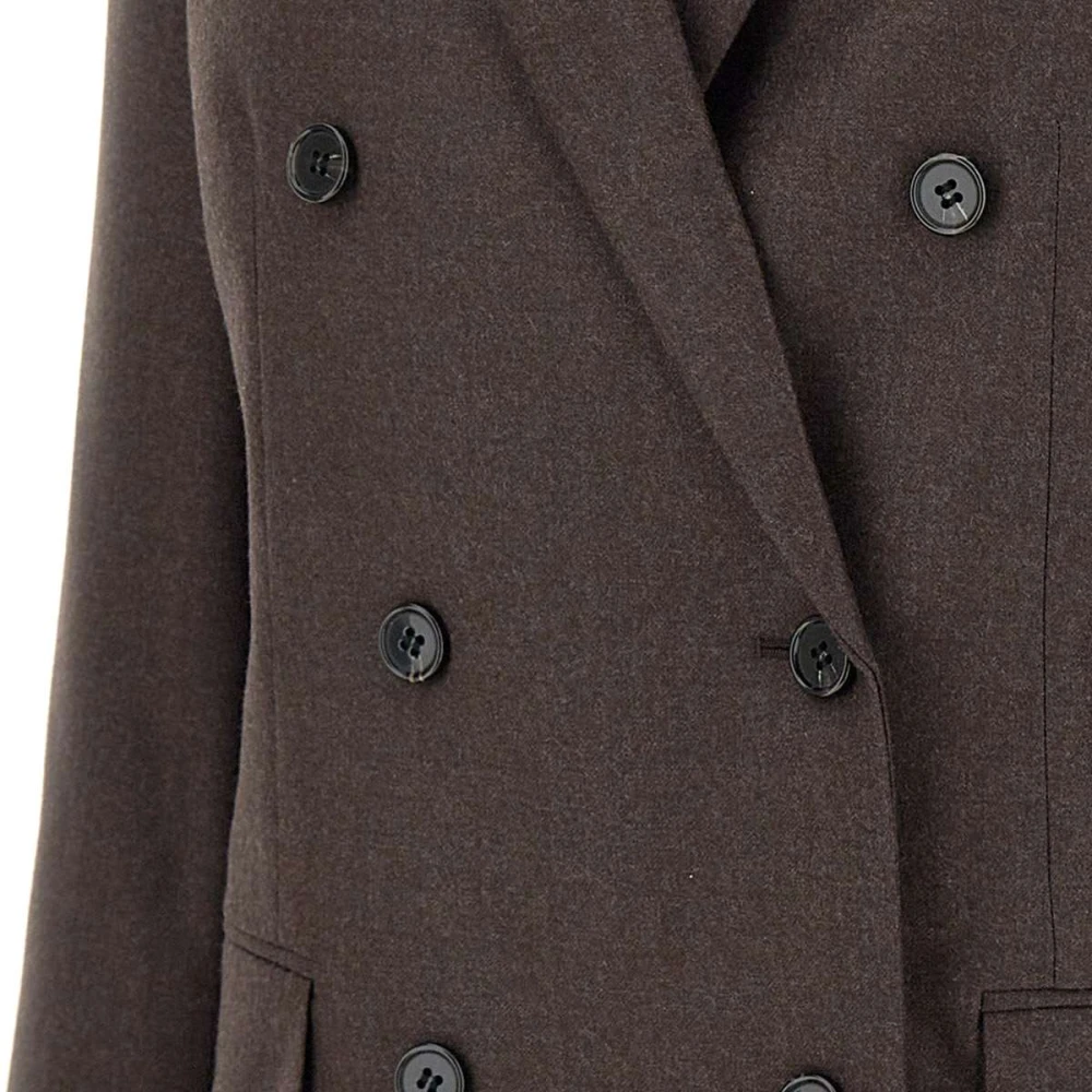 Theory Bruine Wol Boxy Double-Breasted Blazer Brown Dames