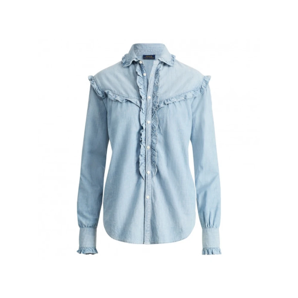 Polo Ralph Lauren Denim Overhemd met Gerimpelde Details Blue Dames