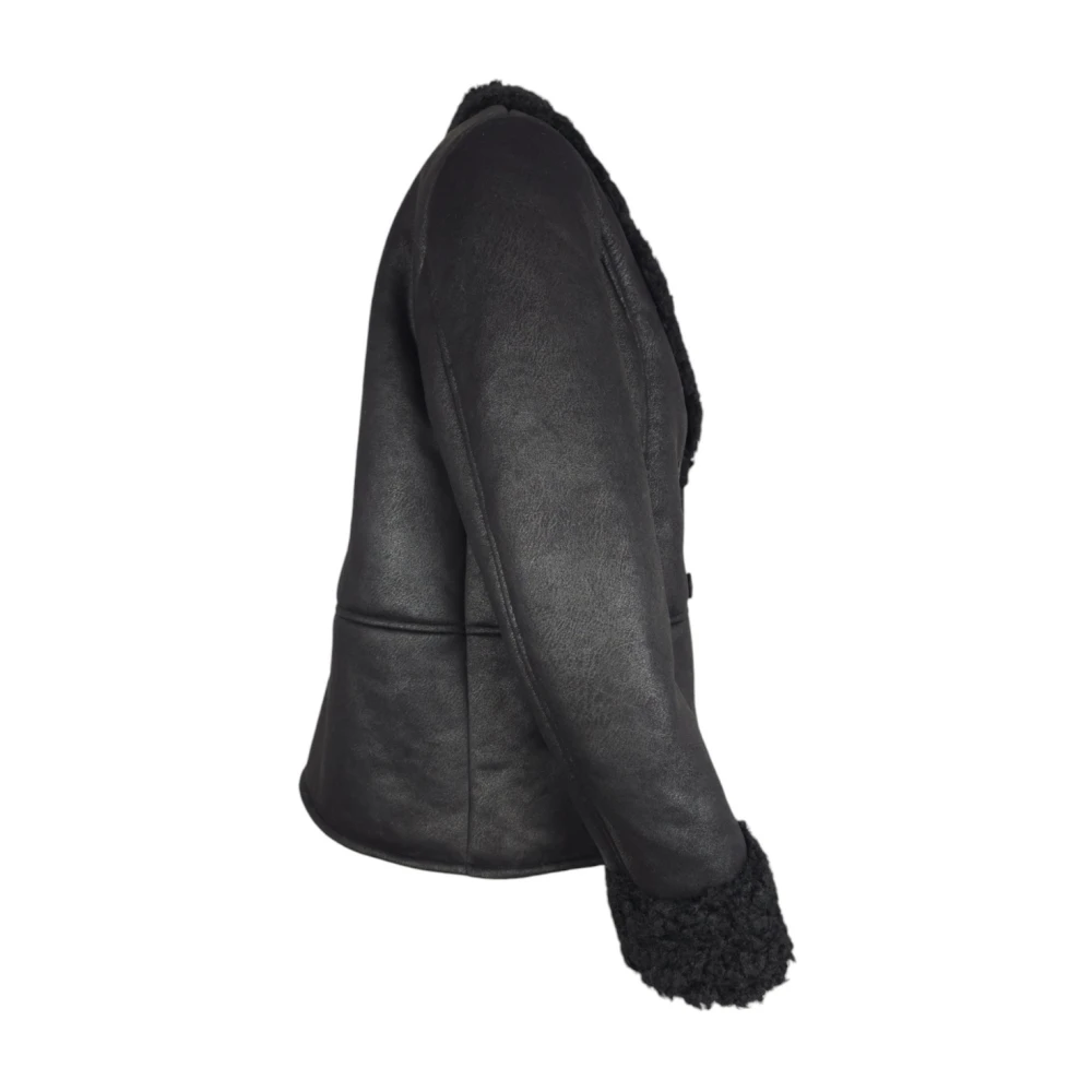 BomBoogie Zwarte dubbelrijige jas met imitatiebont Black Dames