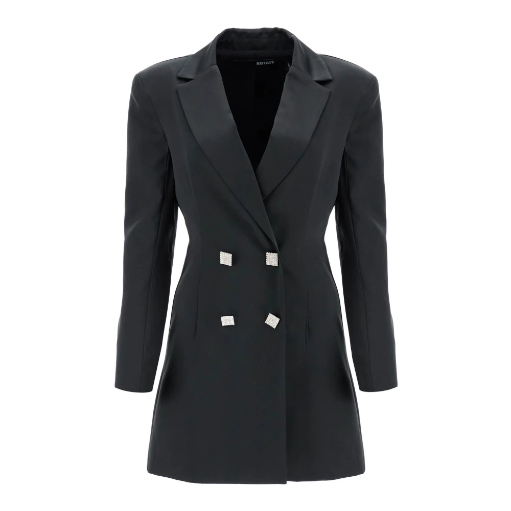 Rotate Birger Christensen Satijnen Blazer Mini Jurk Sierknoopjes Black Dames