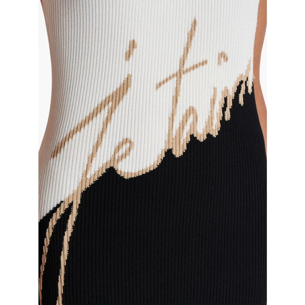 Balmain Midi-jurk met logo-intarsia White Dames