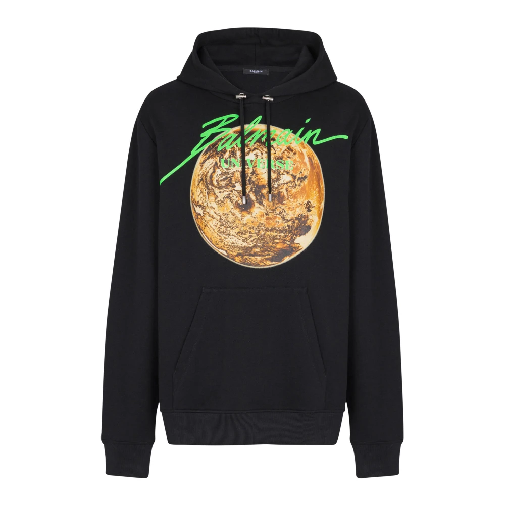 Balmain Gedrukt Universe-logo en planeet hoodie Black Heren