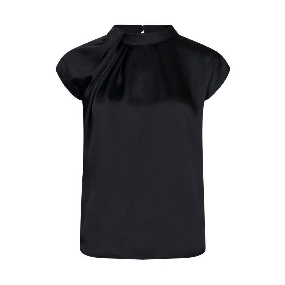 NEO NOIR Fleur Drapy Satijnen Blouse Black Dames